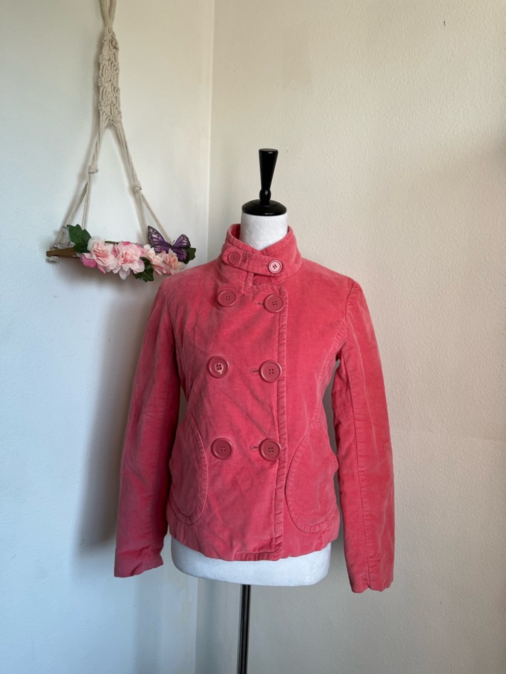 Y2K Pink Corduroy Double-Breasted Women's Jacket size small